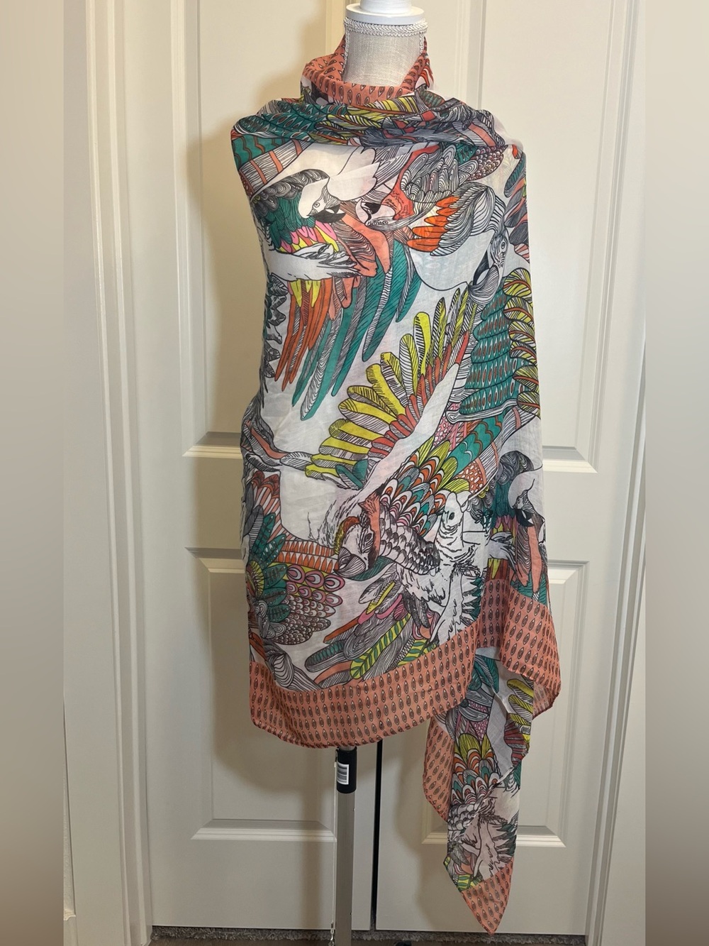 Vibrant Parrot Print Scarf Wrap Shawl Colorful Swim Cover